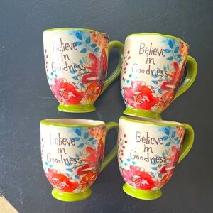 Cracker Barrel Believe in Goodness Floral Mugs - Red, Blue, Green set of 4